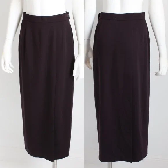 Escada Blouse & Long Skirt 2pc Set Burgundy Silk Wool Vintage 90s - Picture 6 of 7
